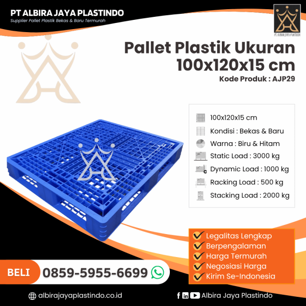 Pallet Plastik Bekas/Baru Ukuran 100x120x15 cm - AJP29