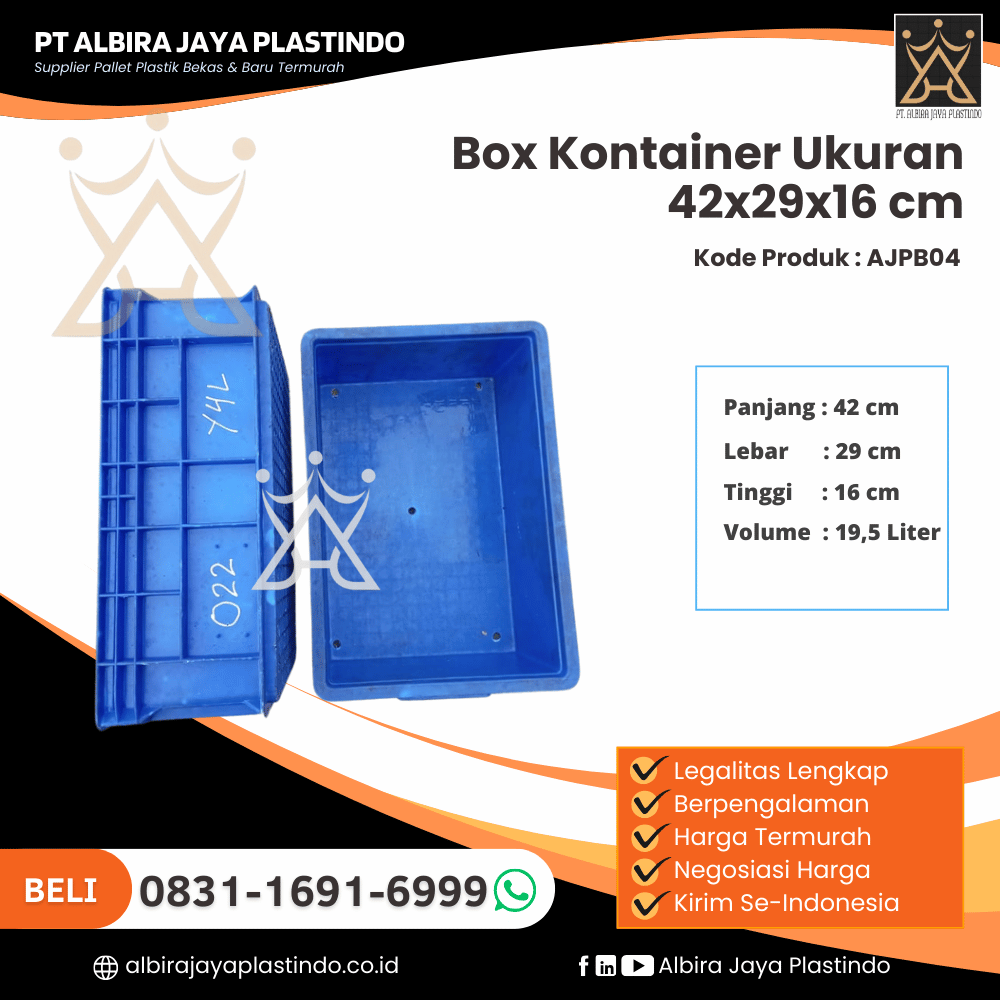 Box Kontainer Baru Ukuran 42x29x16 cm Kapasitas 19,5 Liter - AJPB04