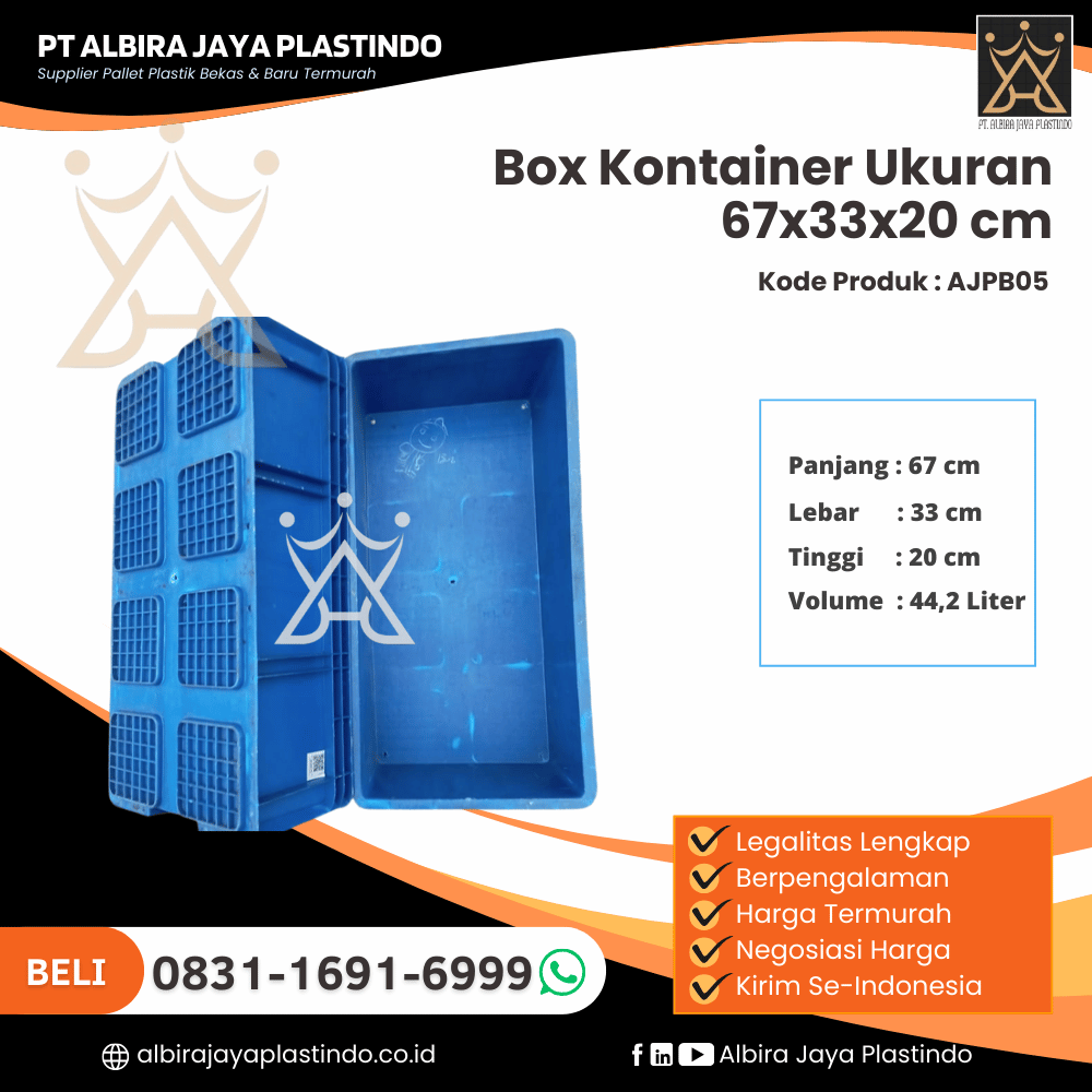 Box Kontainer Baru Ukuran 67x33x20 cm Kapasitas 44,2 Liter - AJPB05