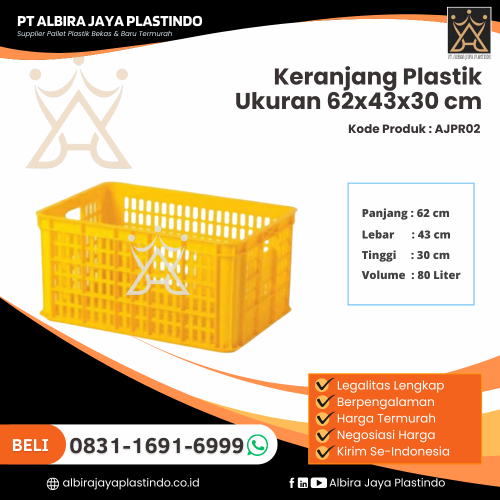 Keranjang Plastik Baru Ukuran 62x43x30 cm Kapasitas 80 Liter - AJPR02