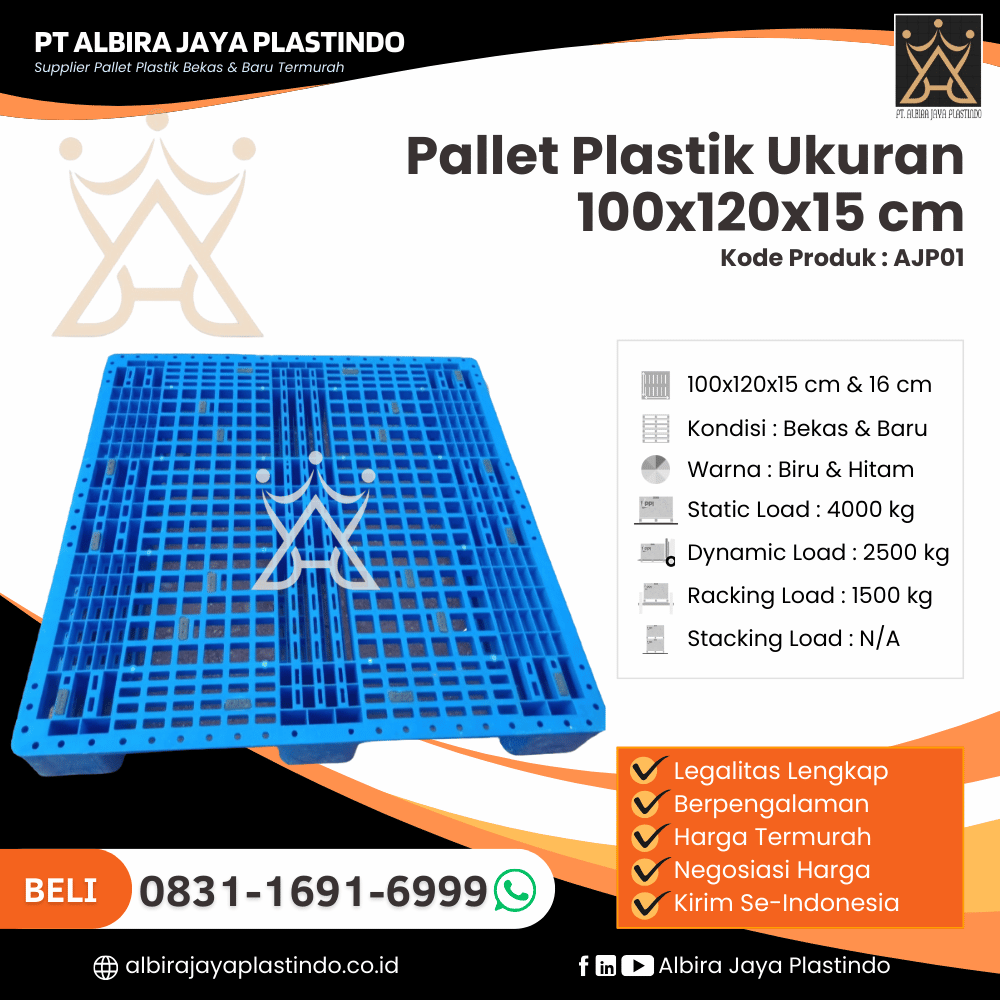 Pallet Plastik Bekas/Baru Ukuran 100x120x15 cm - AJP01