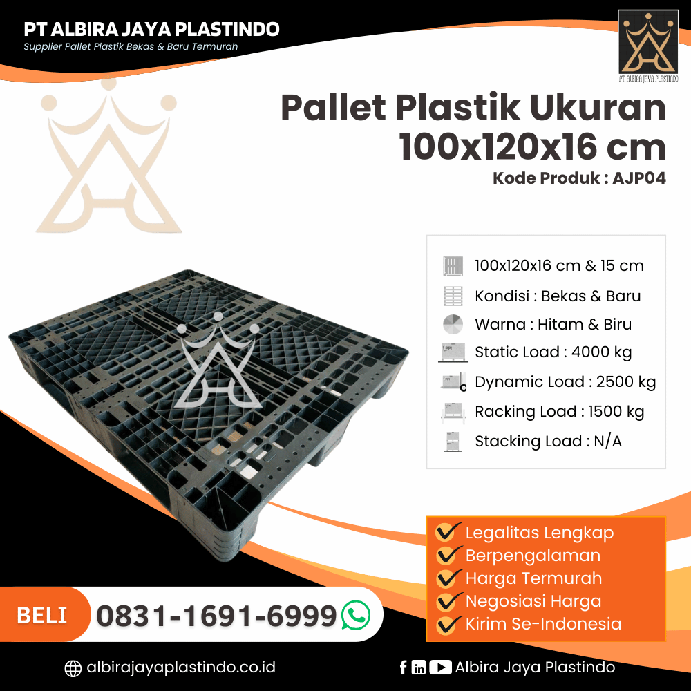Pallet Plastik Bekas/Baru Ukuran 100x120x16 cm - AJP04