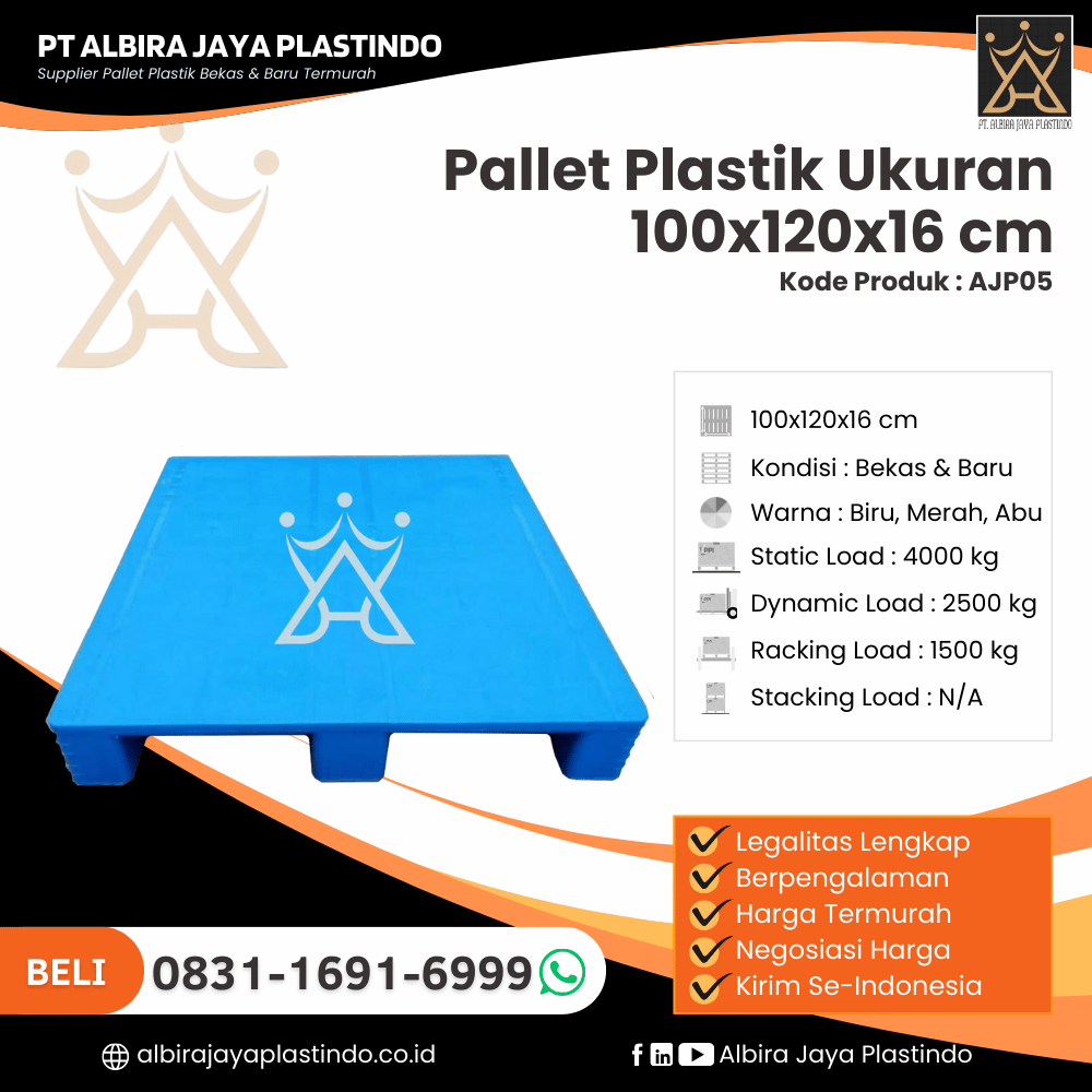 Pallet Plastik Bekas/Baru Ukuran 100x120x16 cm - AJP05