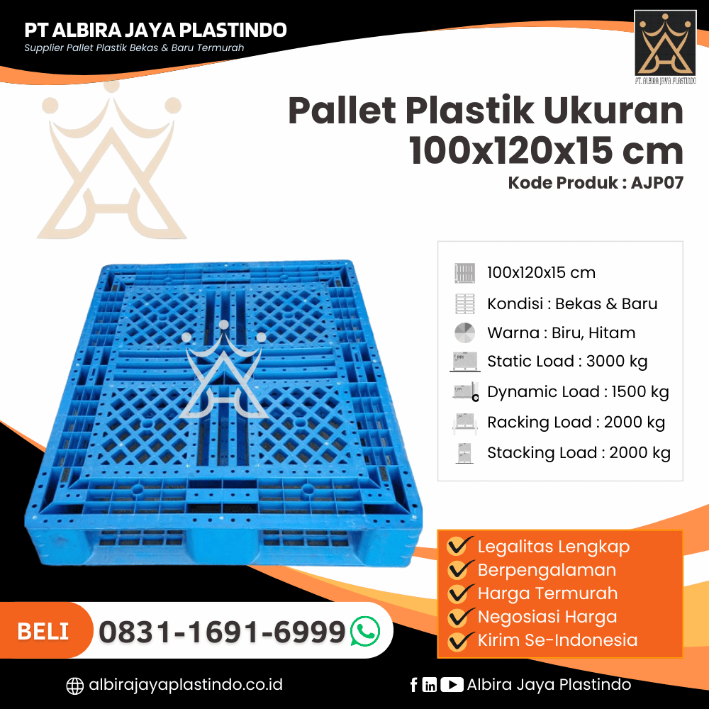 Pallet Plastik Bekas/Baru Ukuran 100x120x15 cm - AJP07