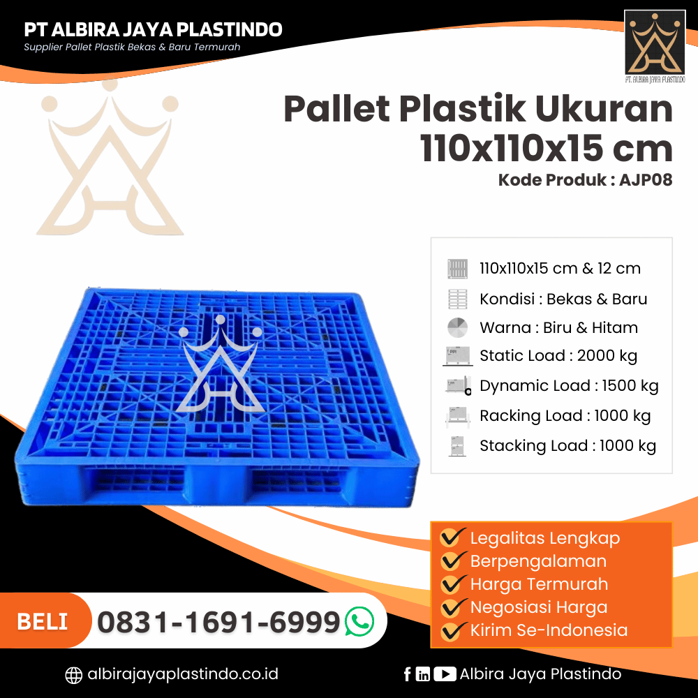 Pallet Plastik Bekas/Baru Ukuran 110x110x15 cm - AJP08