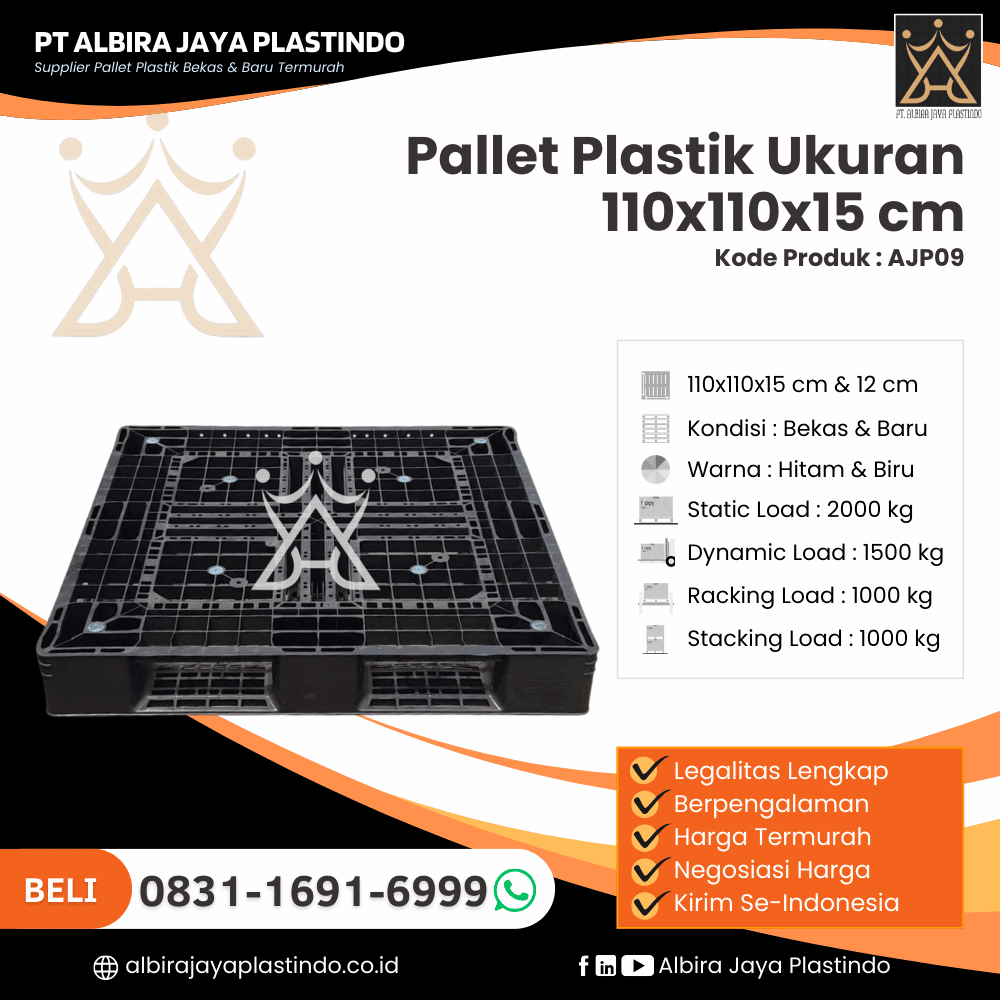 Pallet Plastik Bekas/Baru Ukuran 110x110x15 cm - AJP09