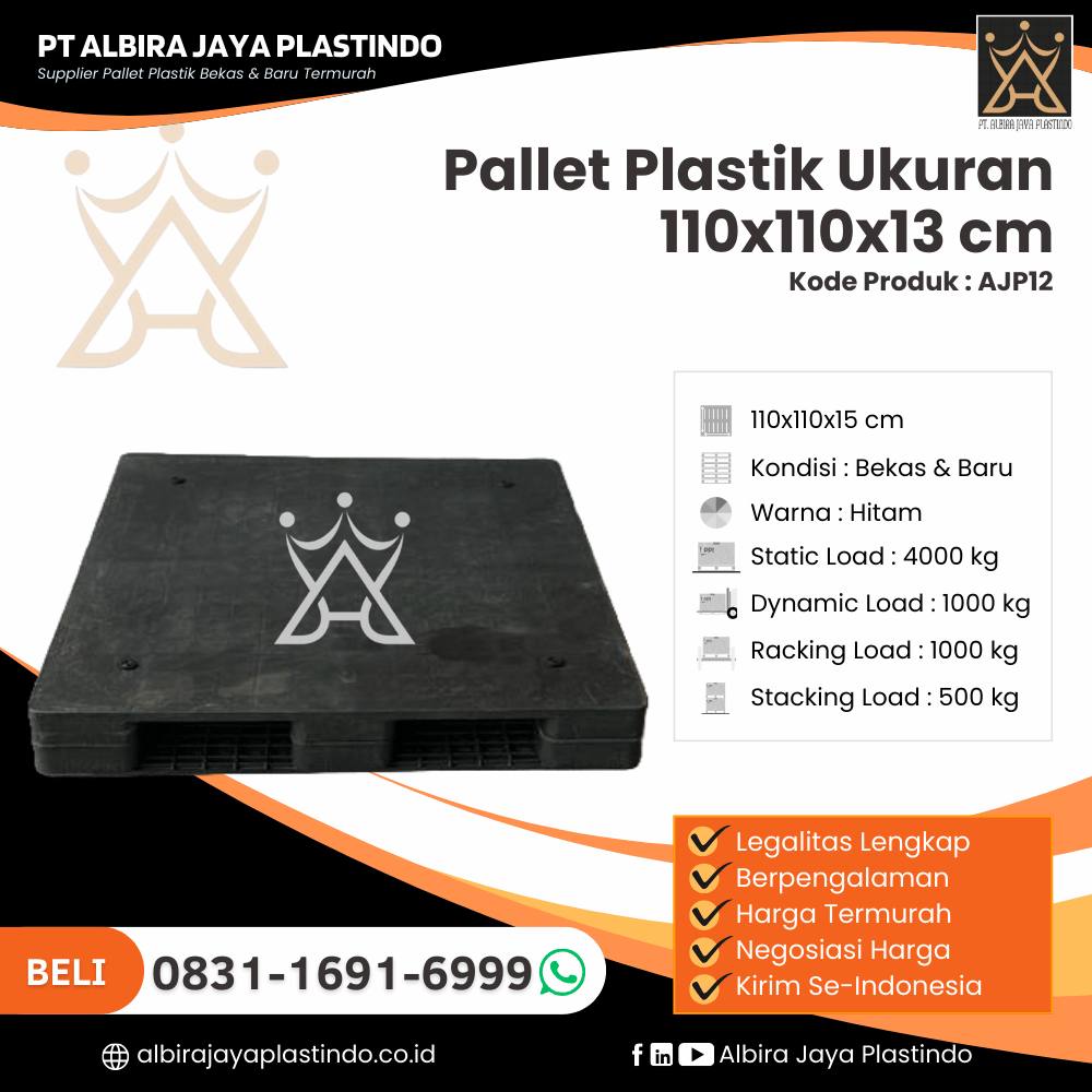 Pallet Plastik Bekas/Baru Ukuran 110x110x15 cm - AJP12