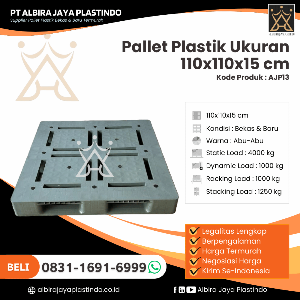 Pallet Plastik Bekas/Baru Ukuran 110x110x15 cm - AJP13