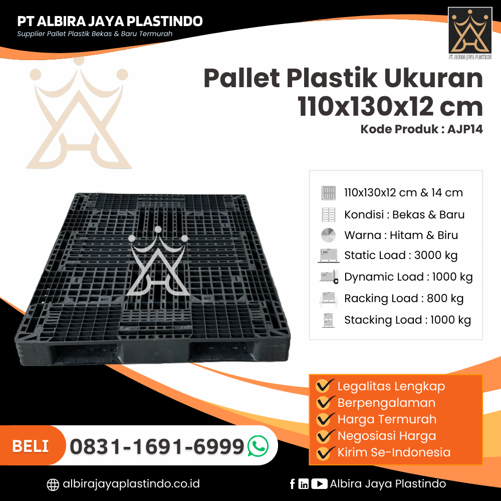 Pallet Plastik Bekas/Baru Ukuran 110x130x12 cm - AJP14