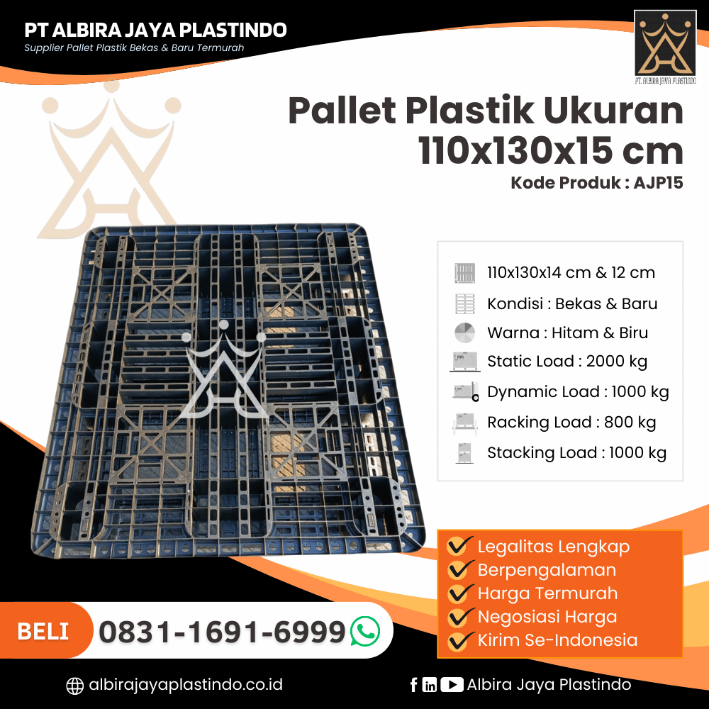 Pallet Plastik Bekas/Baru Ukuran 130x110x14 cm - AJP15