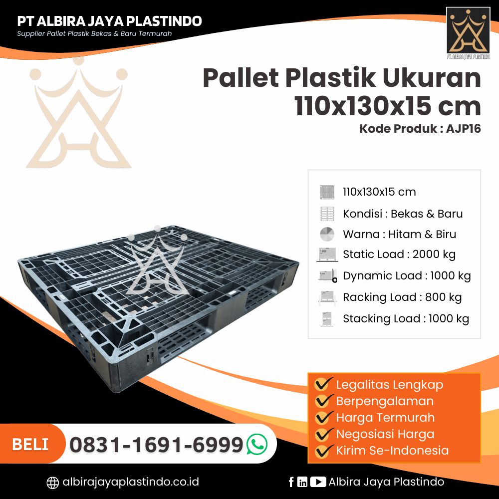 Pallet Plastik Bekas/Baru Ukuran 130x110x15 cm - AJP16