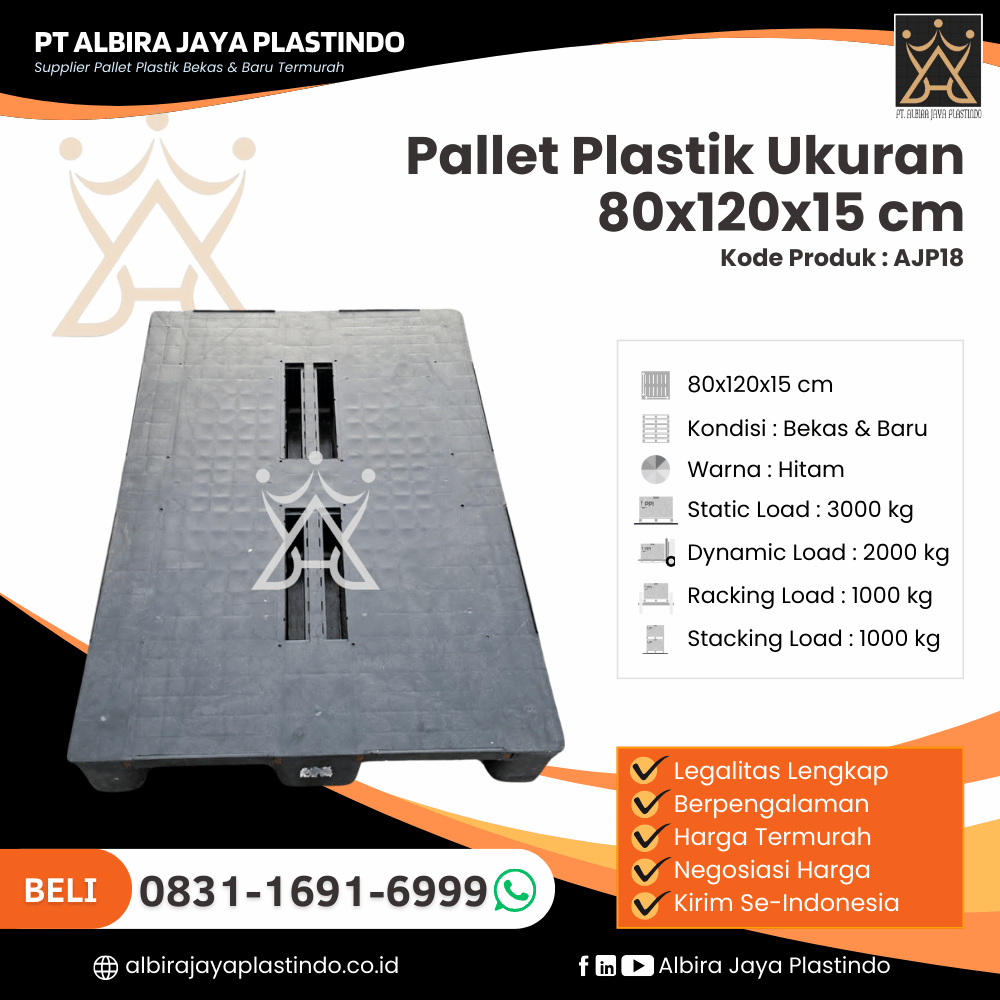 Pallet Plastik Bekas/Baru Ukuran 80x120x15 cm - AJP18