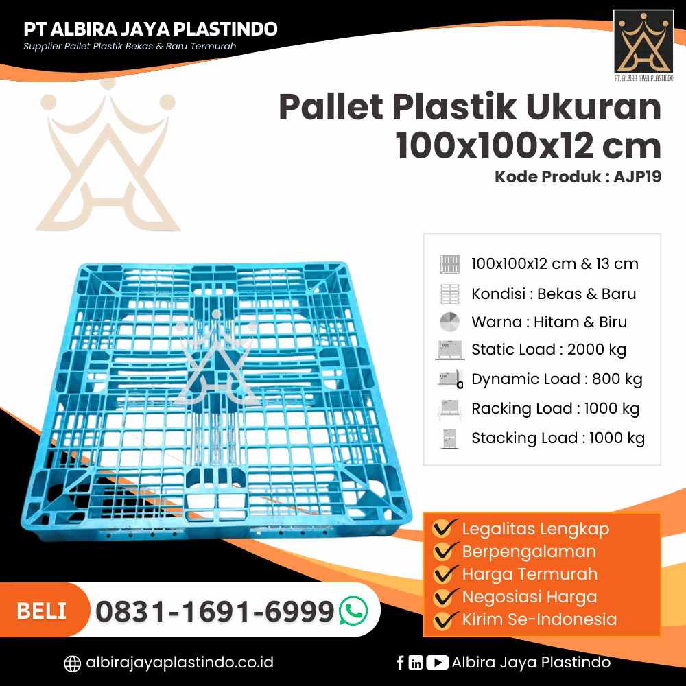 Pallet Plastik Bekas/Baru Ukuran 100x100x12 cm - AJP19