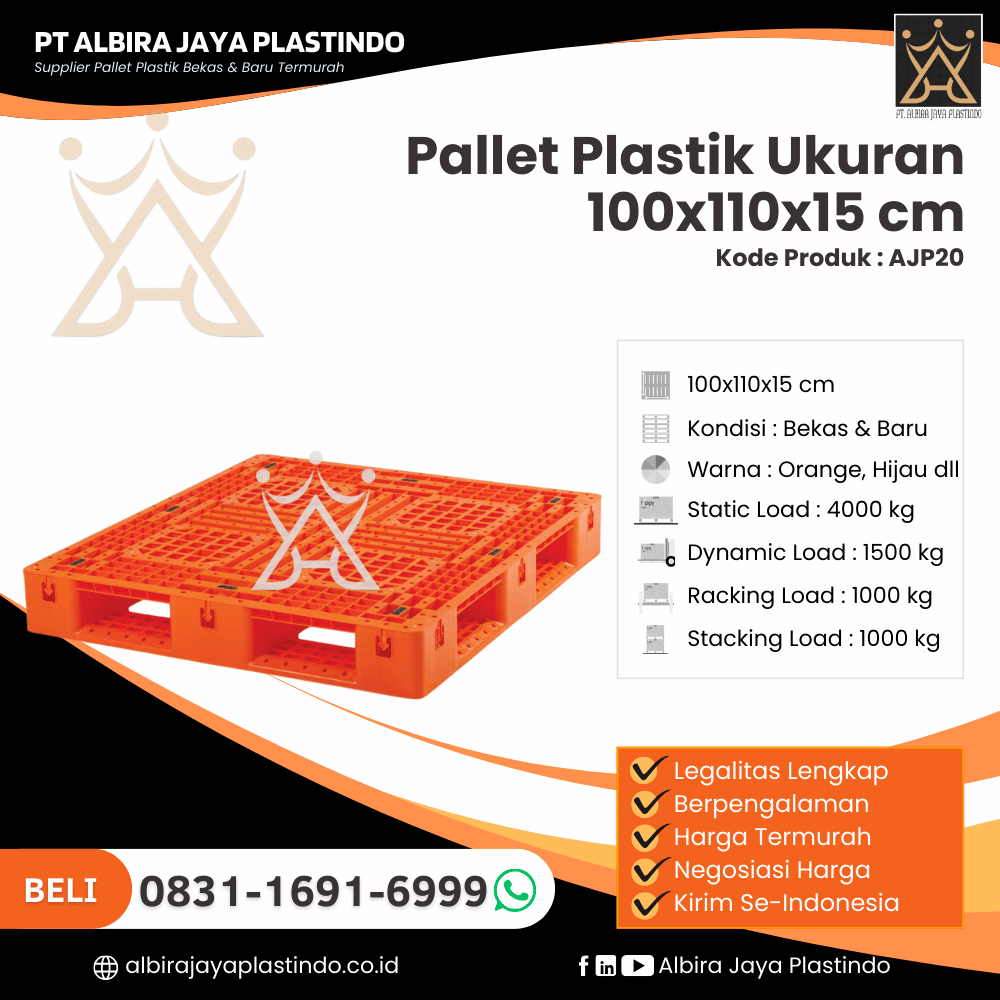 Pallet Plastik Bekas/Baru Ukuran 100x110x15 cm - AJP20