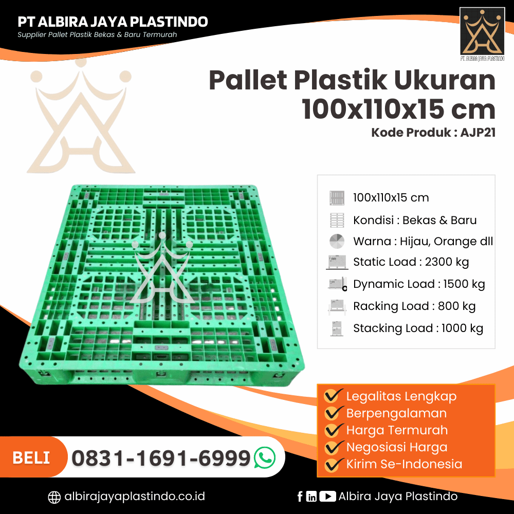 Pallet Plastik Bekas/Baru Ukuran 100x110x15 cm - AJP21
