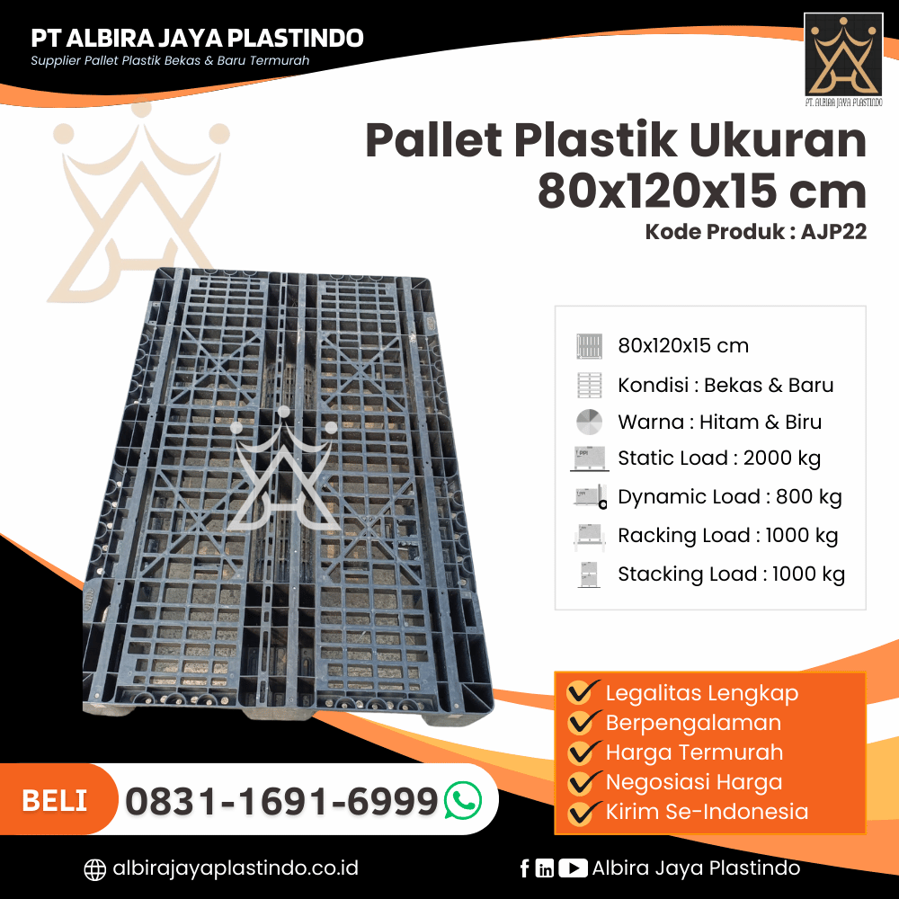 Pallet Plastik Bekas/Baru Ukuran 80x120x15 cm - AJP22