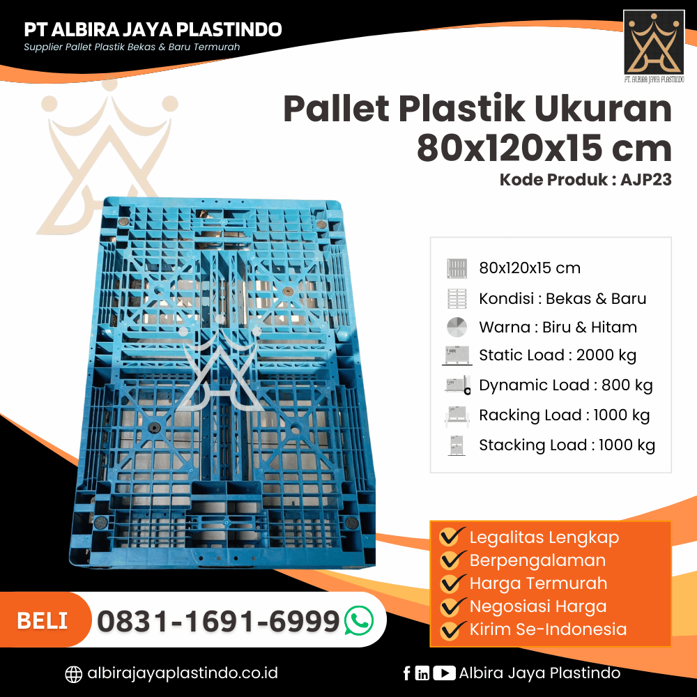 Pallet Plastik Bekas/Baru Ukuran 80x120x15 cm - AJP23