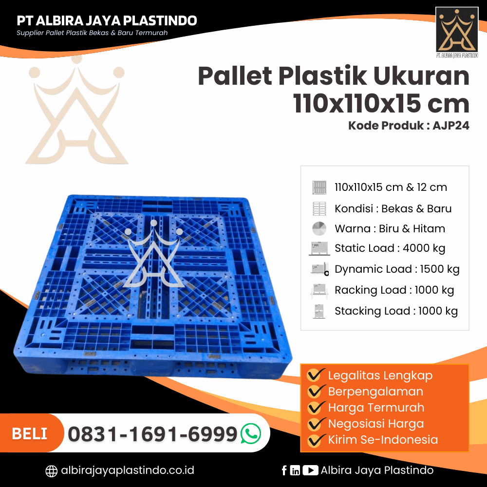 Pallet Plastik Bekas/Baru Ukuran 110x110x15 cm - AJP24