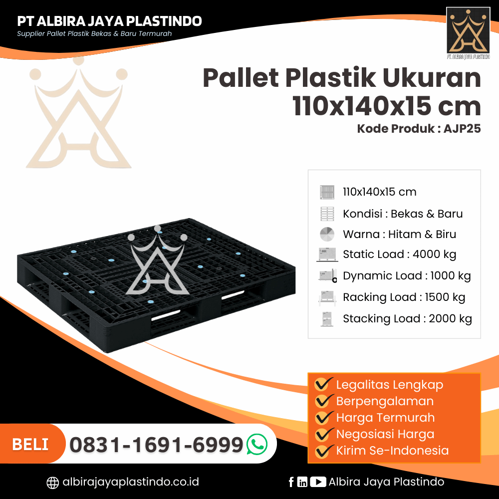 Pallet Plastik Bekas/Baru Ukuran 140x110x15 cm - AJP25