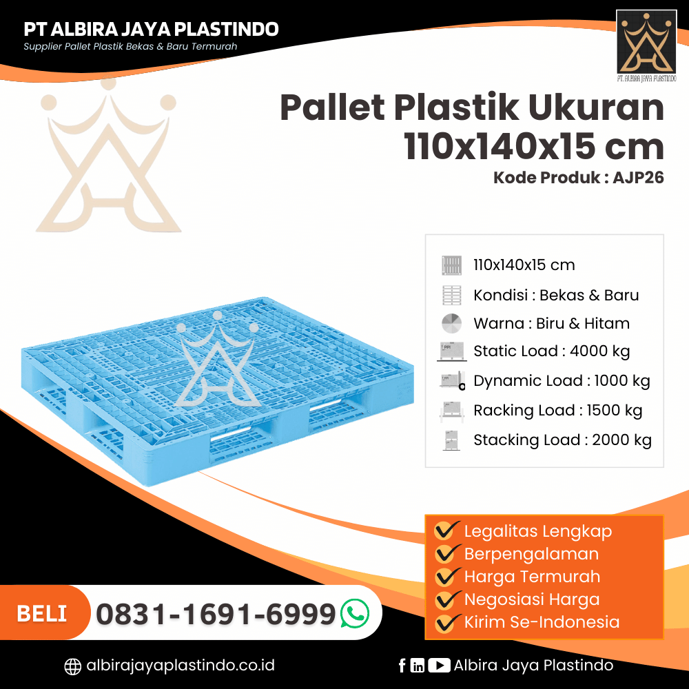 Pallet Plastik Bekas/Baru Ukuran 110x140x15 cm - AJP26