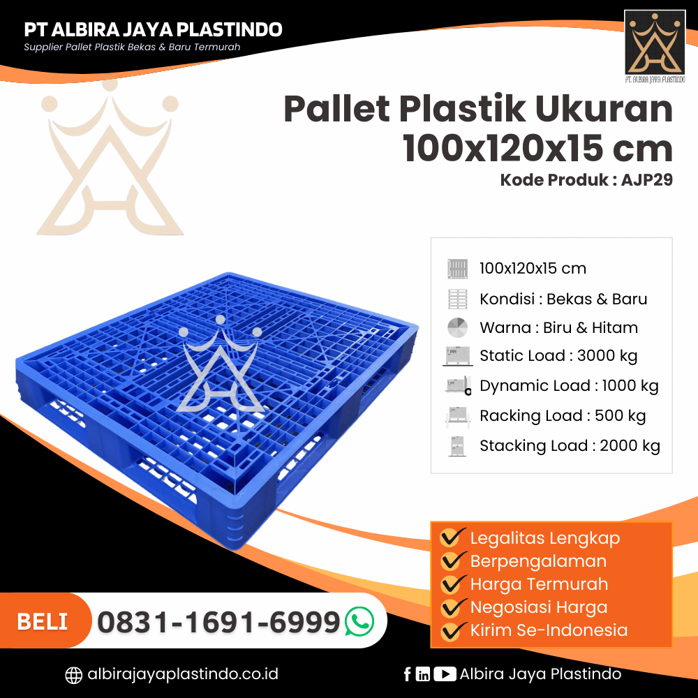 Pallet Plastik Bekas/Baru Ukuran 100x120x15 cm - AJP29