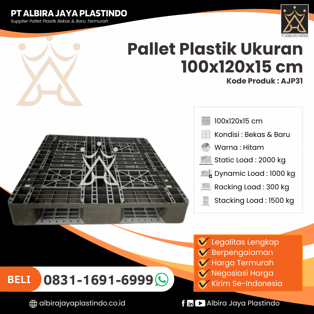 Pallet Plastik Bekas/Baru Ukuran 100x120x15 cm - AJP31