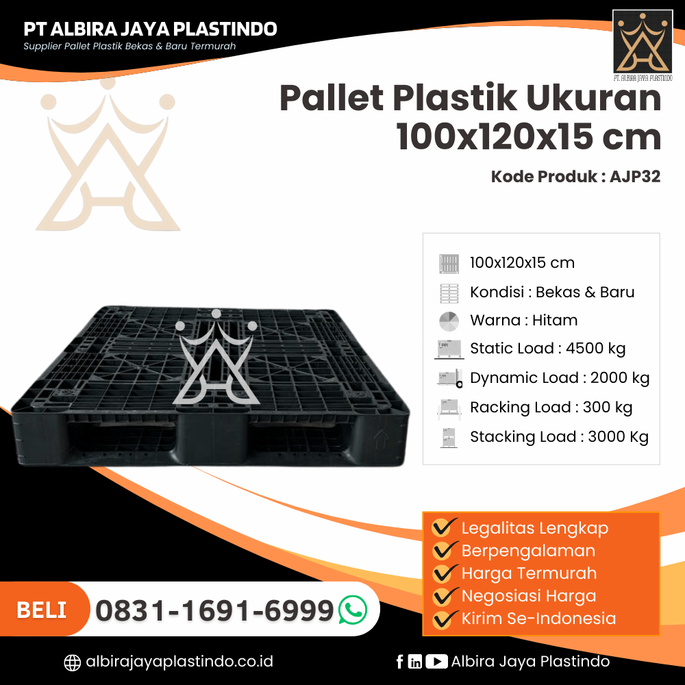Pallet Plastik Bekas/Baru Ukuran 100x120x15 cm - AJP32