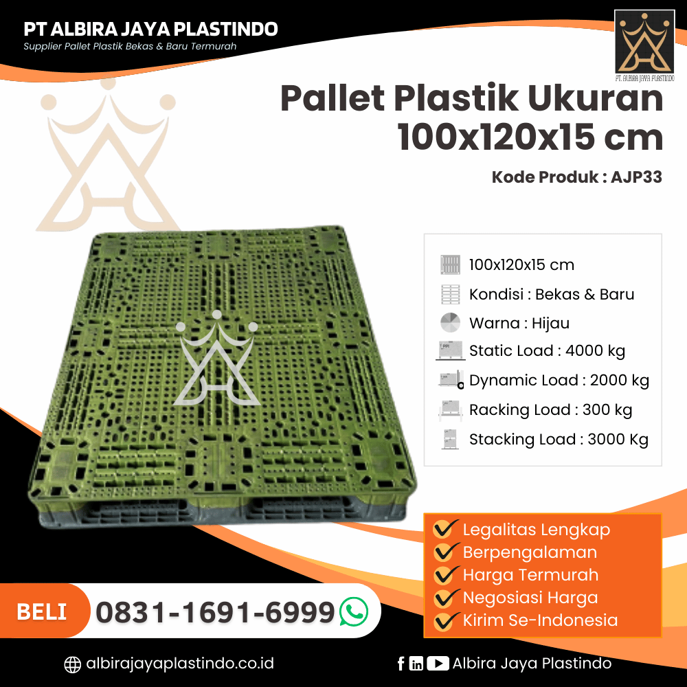 Pallet Plastik Bekas/Baru Ukuran 100x120x15 cm - AJP33