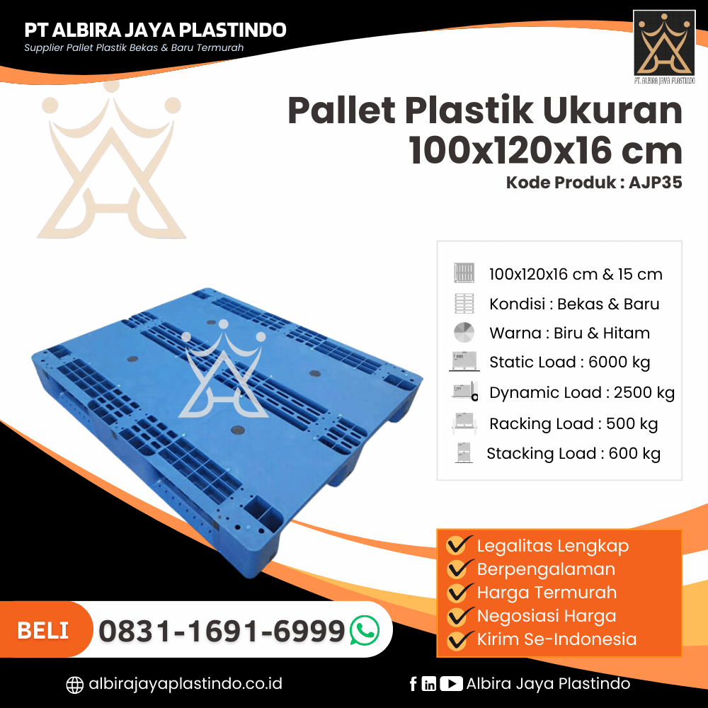 Pallet Plastik Bekas/Baru Ukuran 100x120x16 cm - AJP35