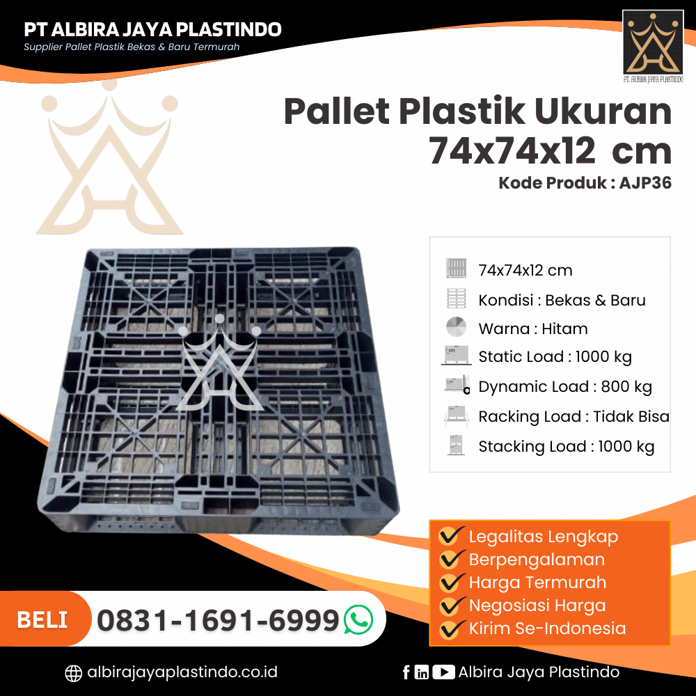 Pallet Plastik Bekas/Baru Ukuran 74x74x12 cm - AJP36