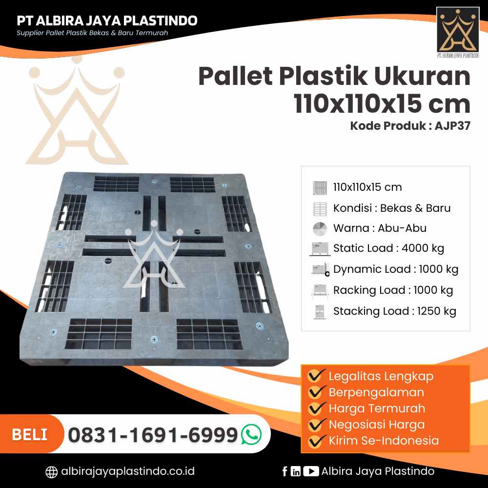 Pallet Plastik Bekas/Baru Ukuran 110x110x15 cm - AJP37