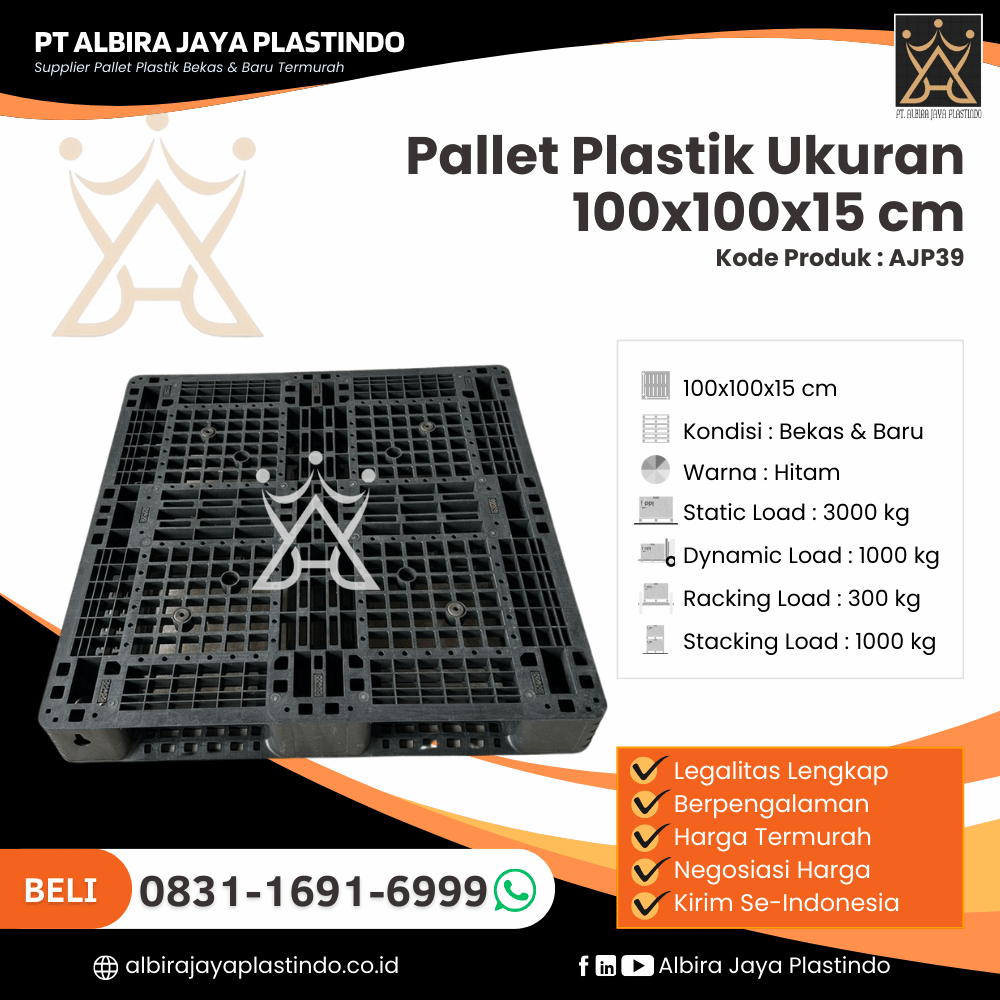 Pallet Plastik Bekas/Baru Ukuran 100x100x15 cm - AJP39