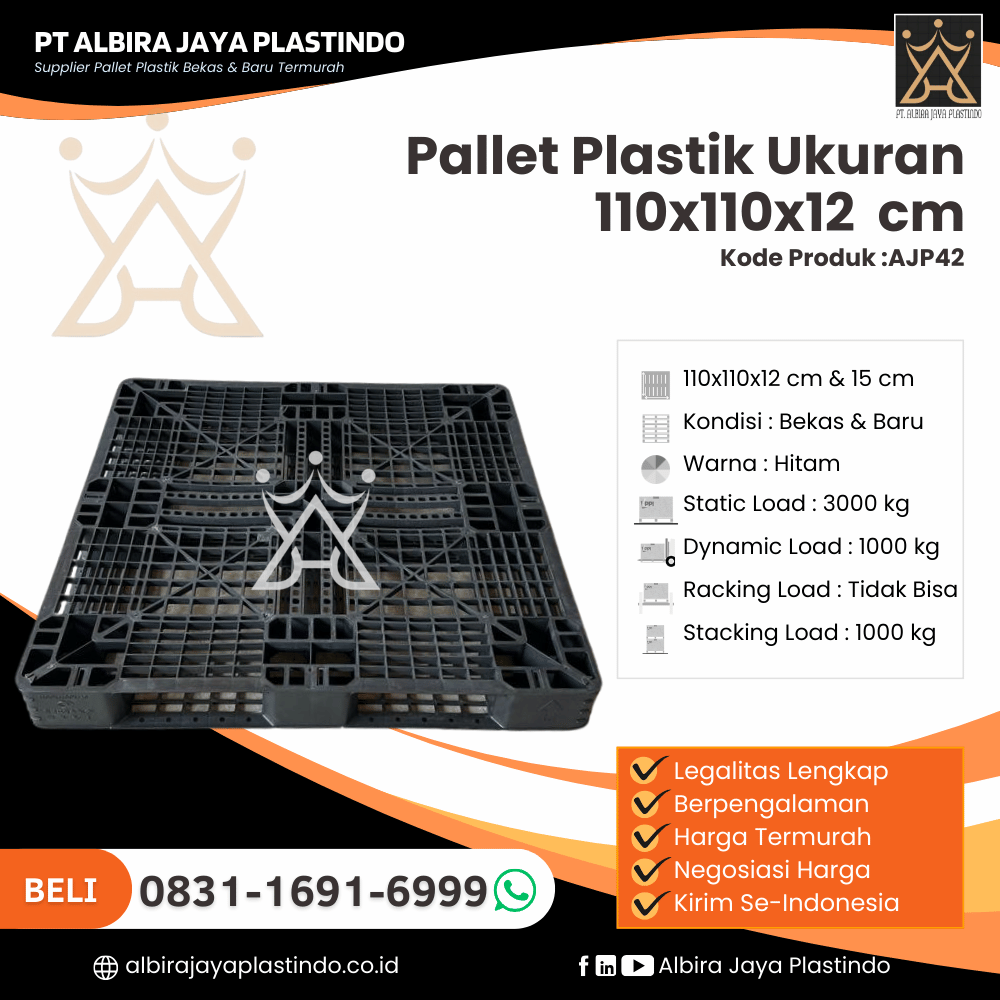 Pallet Plastik Bekas/Baru Ukuran 100x110x12 cm - AJP42