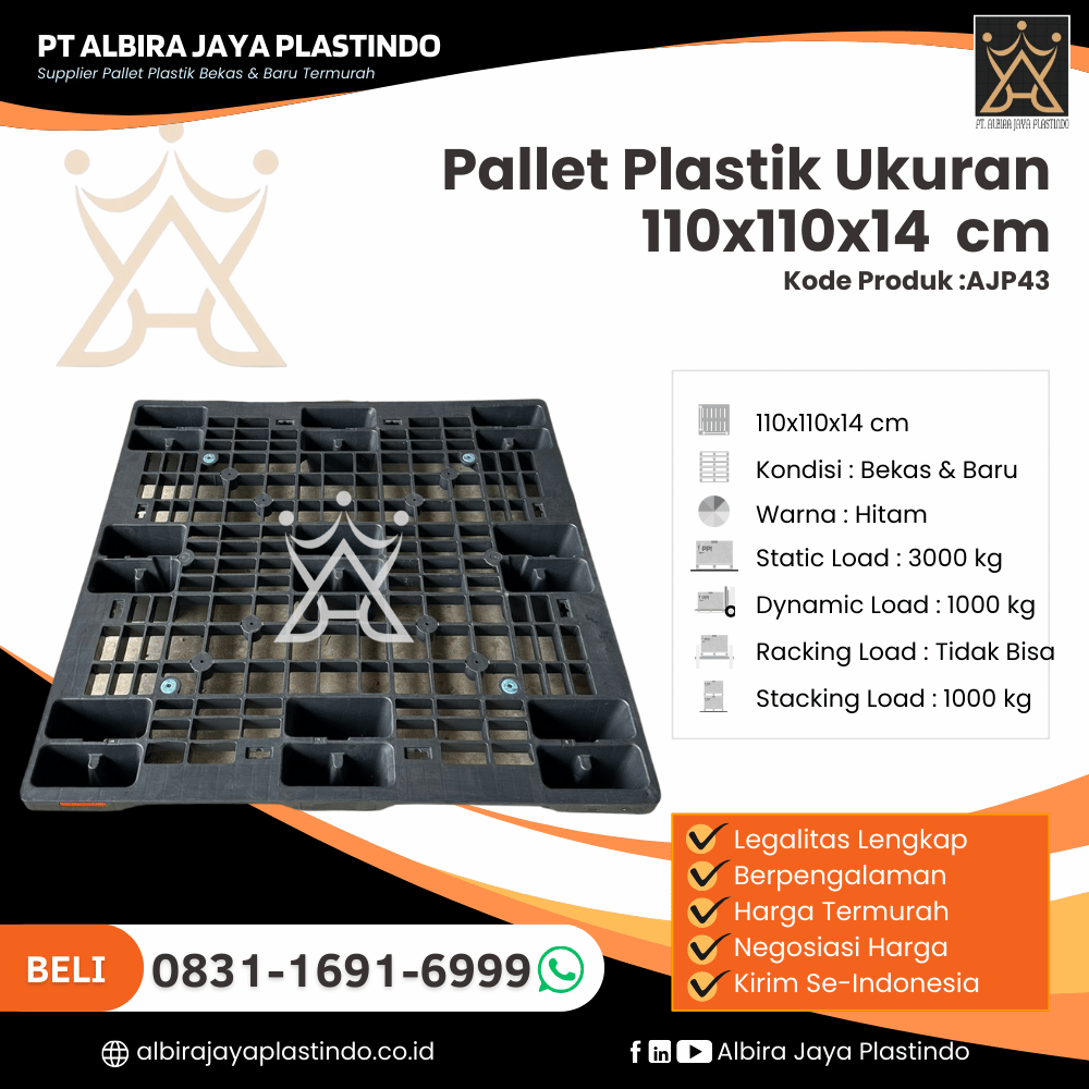 Pallet Plastik Bekas/Baru Ukuran 110x110x14 cm - AJP43