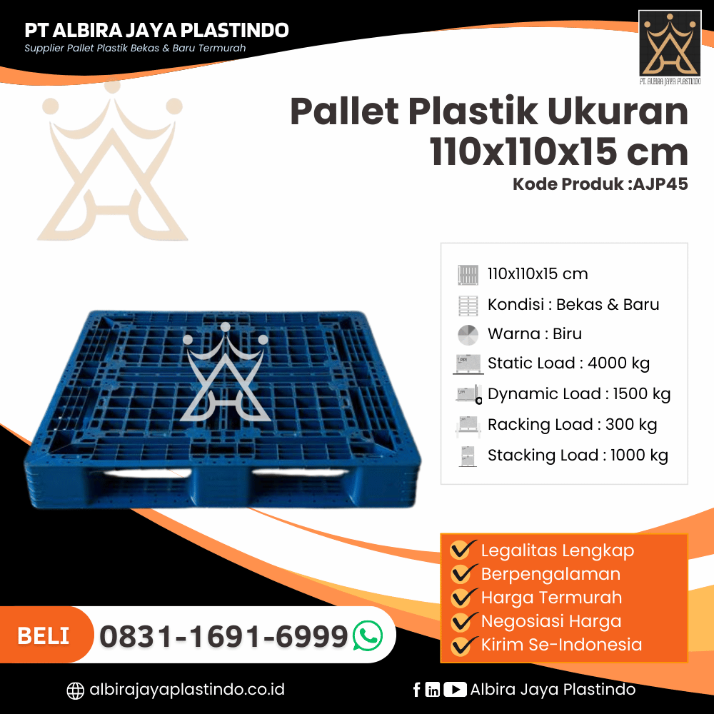 Pallet Plastik Bekas/Baru Ukuran 110x110x15 cm - AJP45