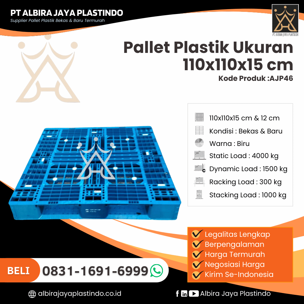 Pallet Plastik Bekas/Baru Ukuran 110x110x15 cm - AJP46