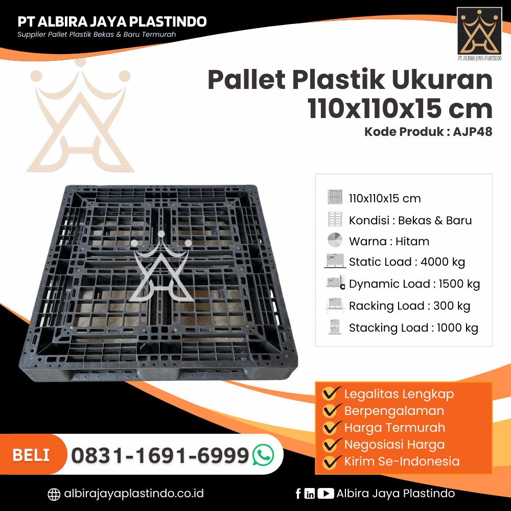 Pallet Plastik Bekas/Baru Ukuran 110x110x15 cm - AJP48