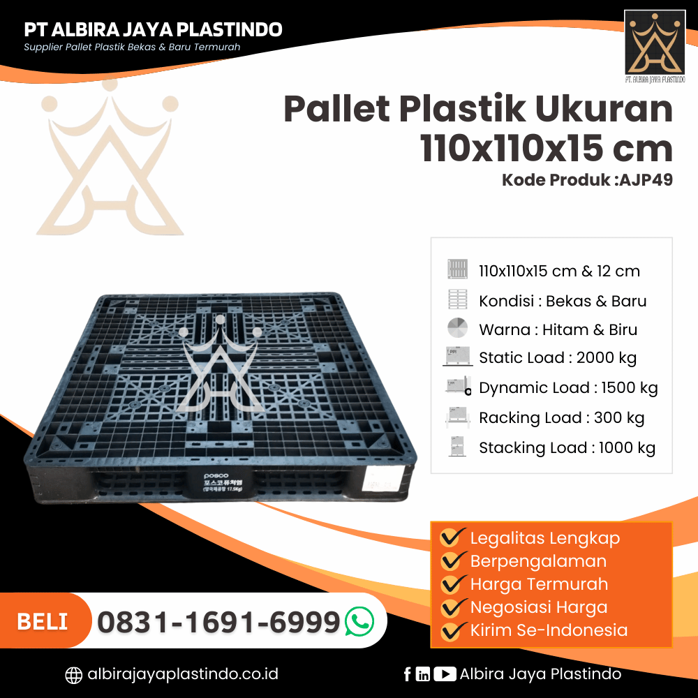 Pallet Plastik Bekas/Baru Ukuran 110x110x15 cm - AJP49