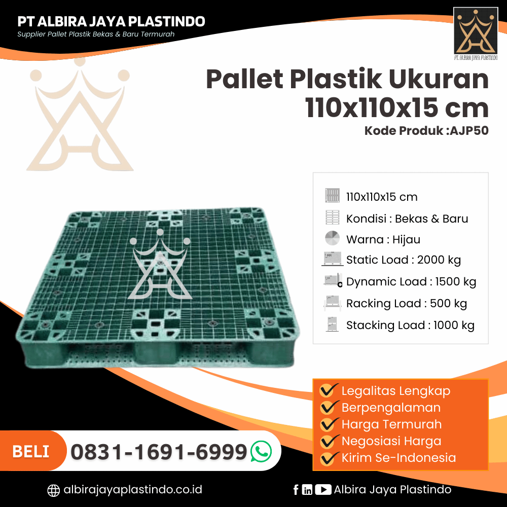 Pallet Plastik Bekas/Baru Ukuran 110x110x15 cm - AJP50