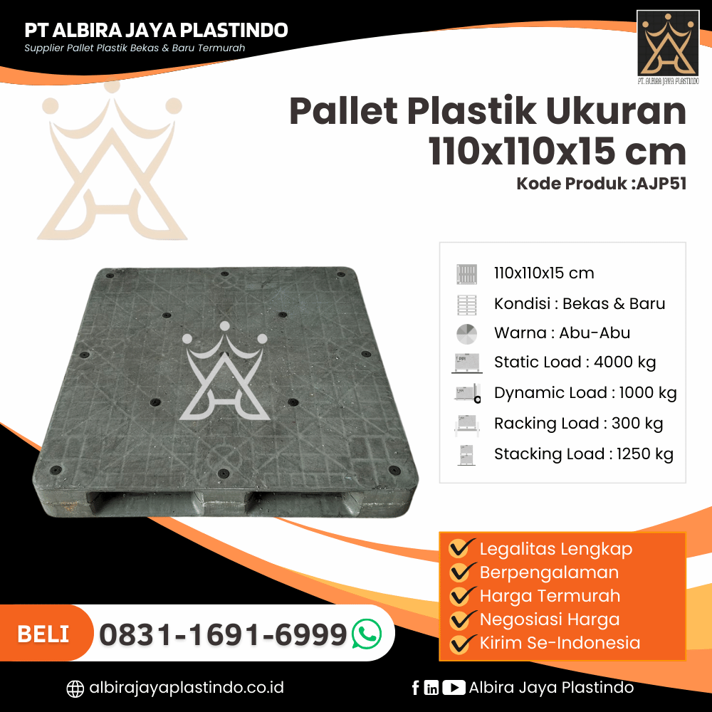 Pallet Plastik Bekas/Baru Ukuran 110x110x15 cm - AJP51