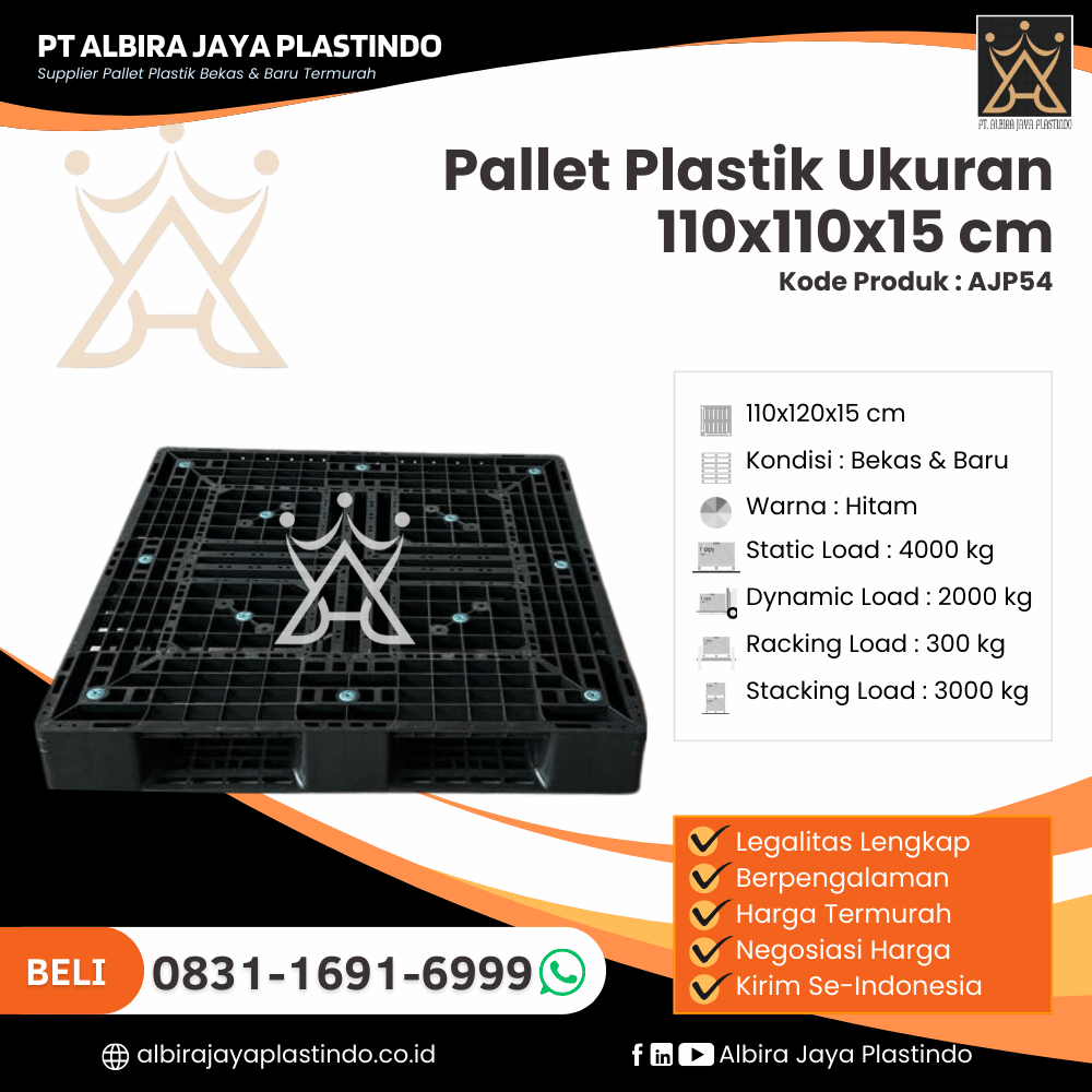 Pallet Plastik Bekas/Baru Ukuran 110x110x15 cm - AJP54
