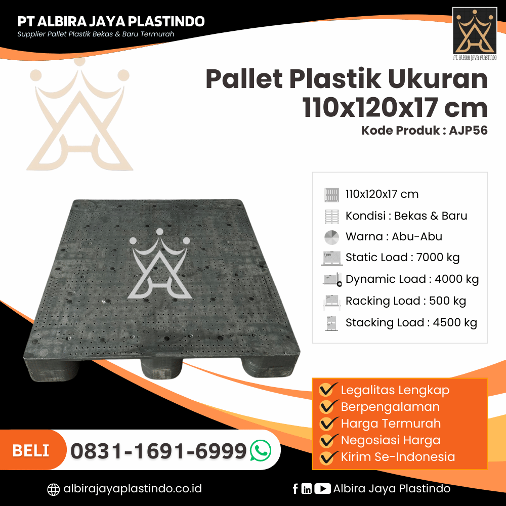Pallet Plastik Bekas/Baru Ukuran 110x120x17 cm - AJP56