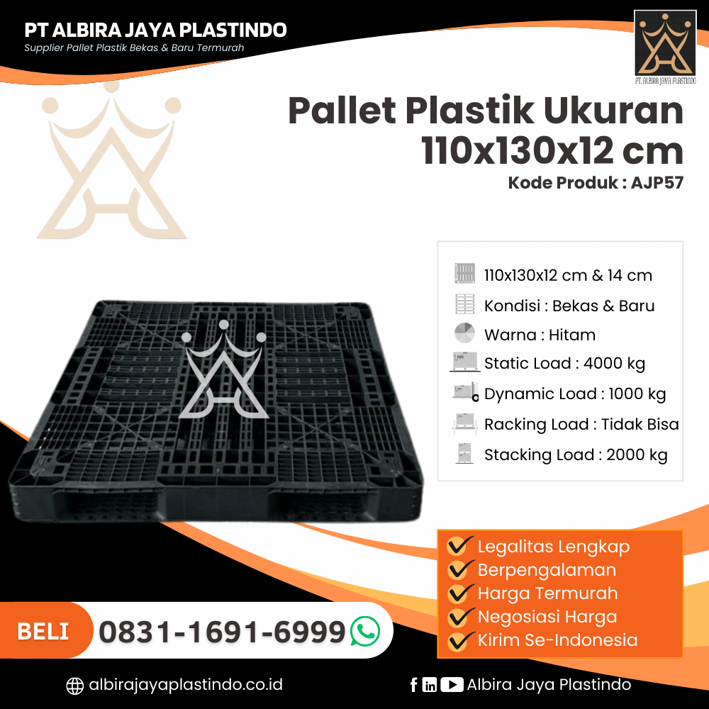 Pallet Plastik Bekas/Baru Ukuran 110x130x12 cm - AJP57