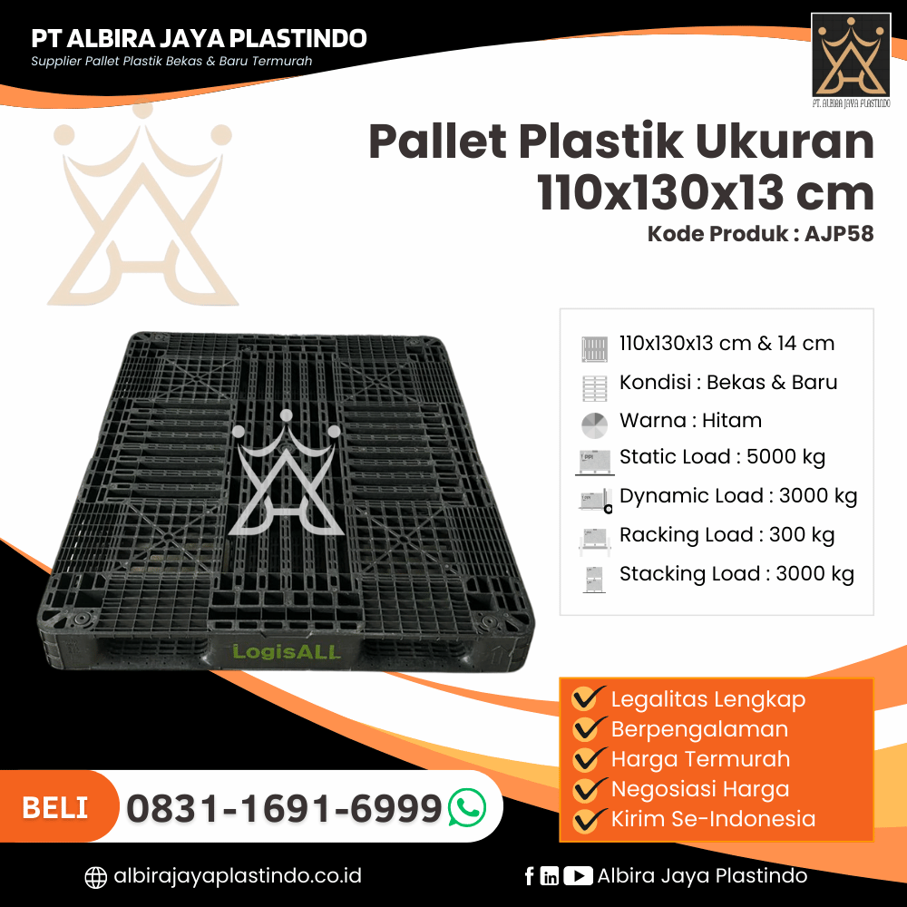Pallet Plastik Bekas/Baru Ukuran 110x130x13 cm - AJP58