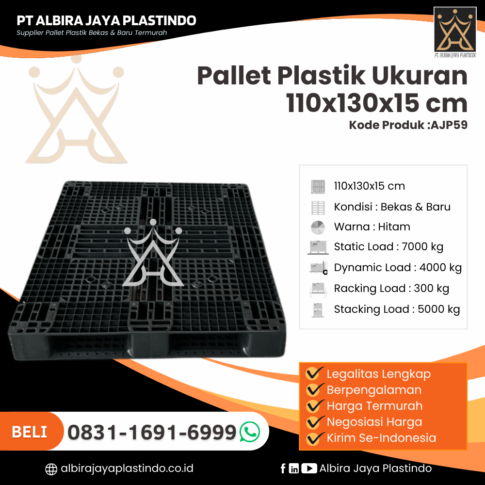 Pallet Plastik Bekas/Baru Ukuran 110x130x15 cm - AJP59