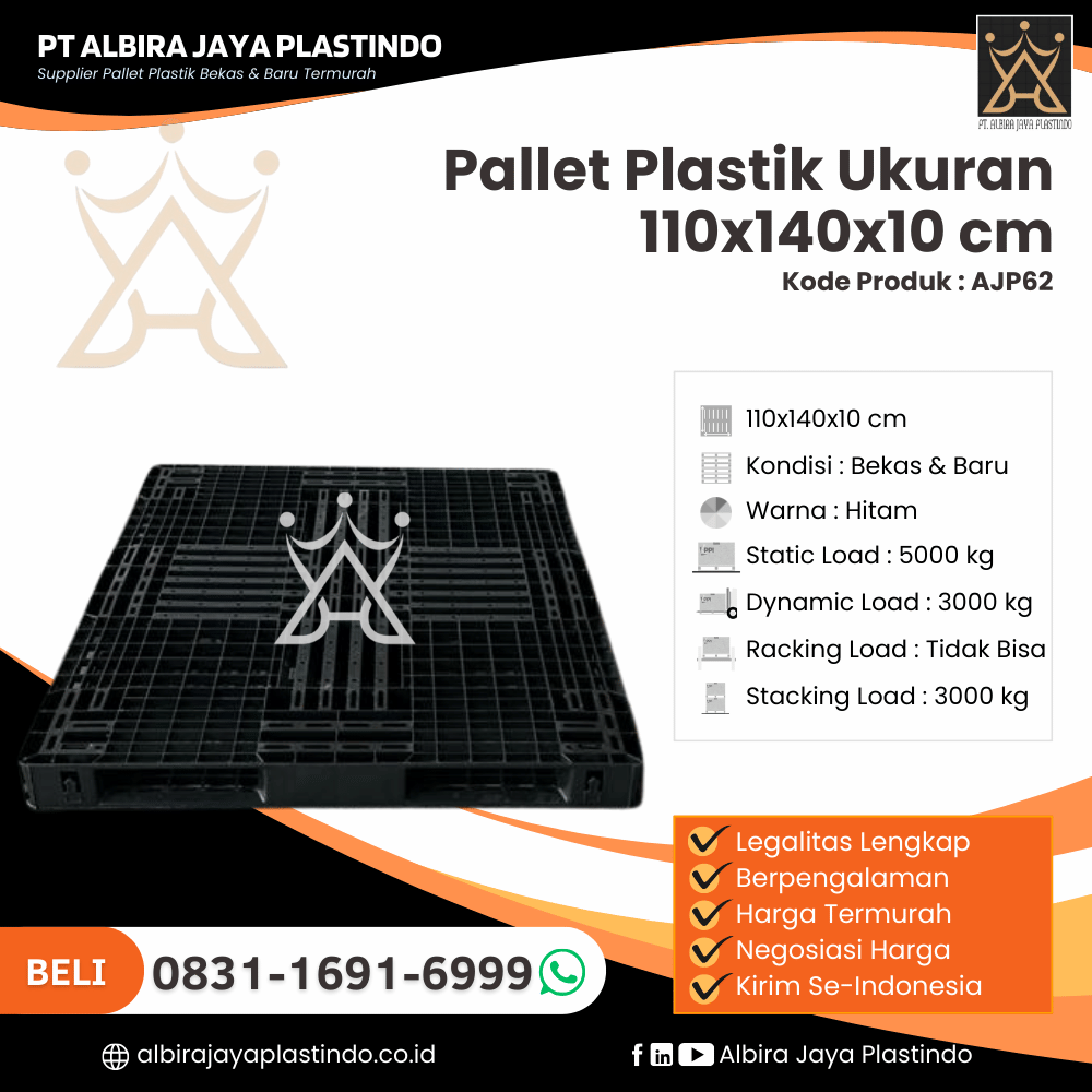 Pallet Plastik Bekas/Baru Ukuran 110x140x10 cm - AJP62