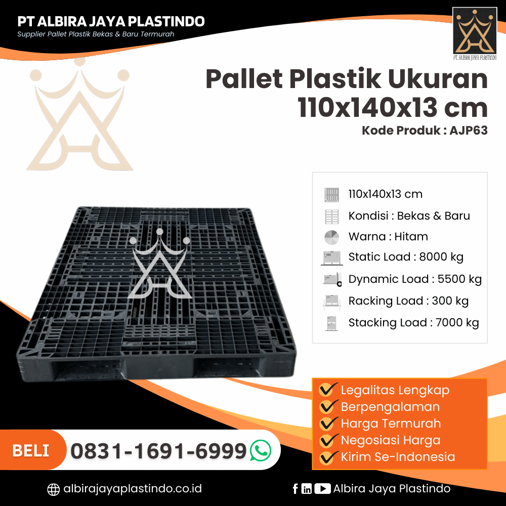 Pallet Plastik Bekas/Baru Ukuran 110x140x13 cm - AJP63