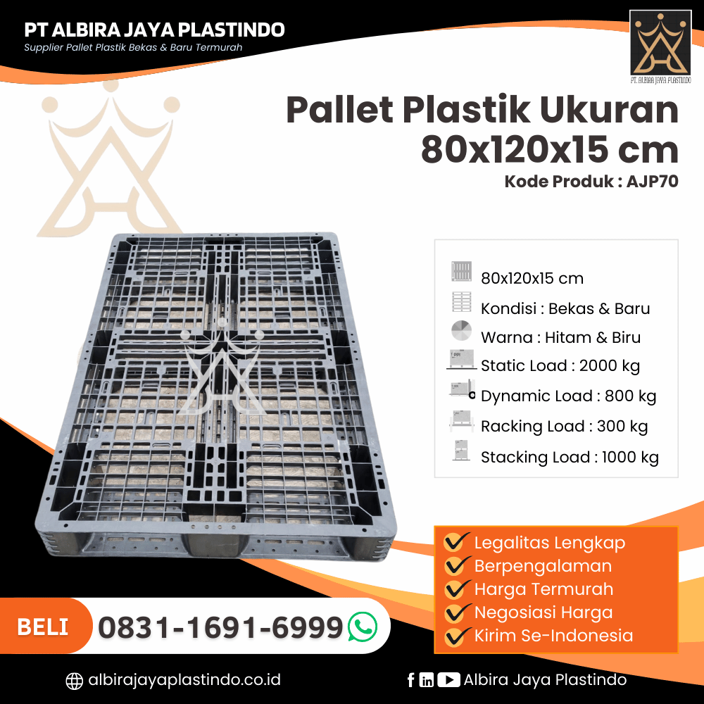 Pallet Plastik Bekas/Baru Ukuran 80x120x15 cm - AJP70