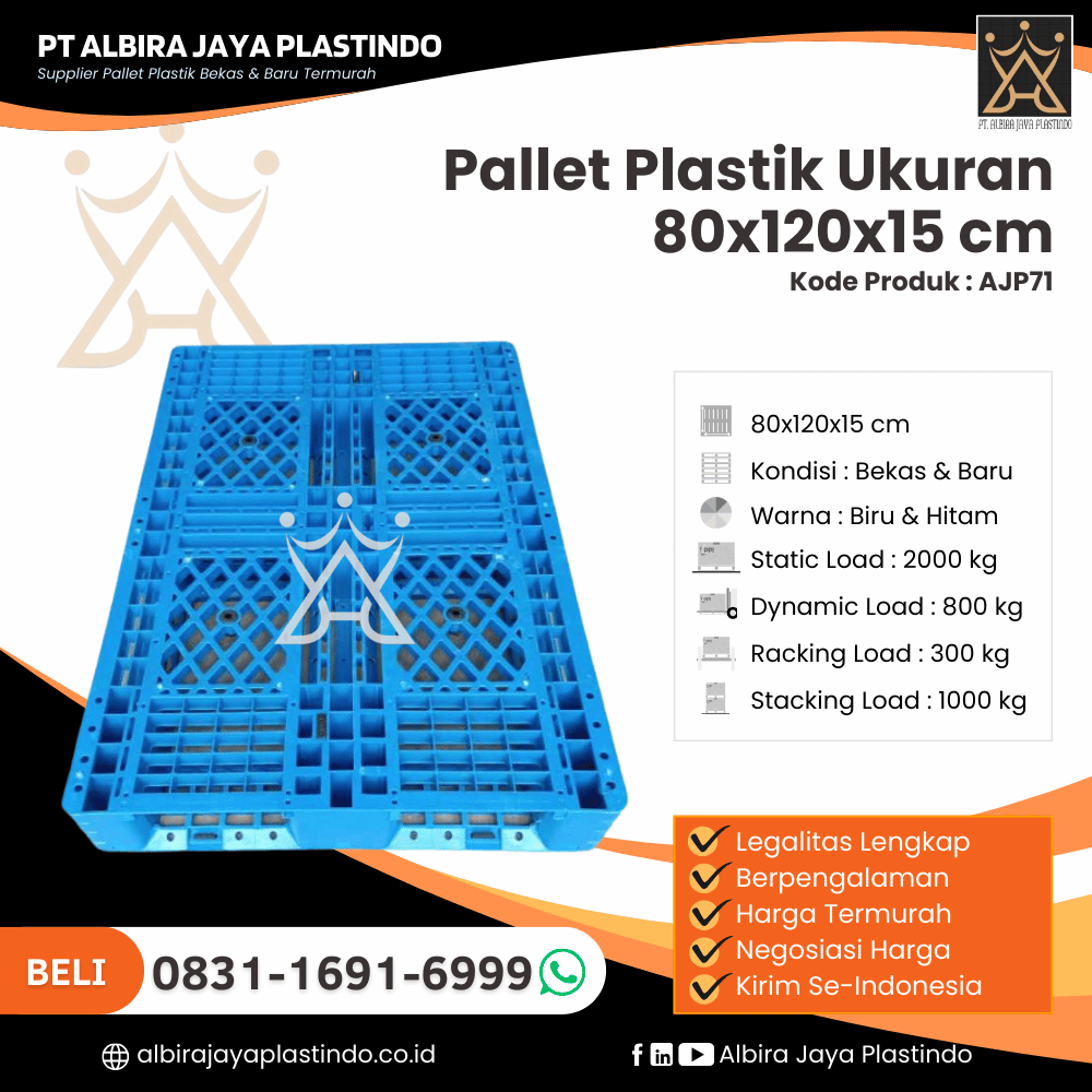 Pallet Plastik Bekas/Baru Ukuran 80x120x15 cm - AJP71
