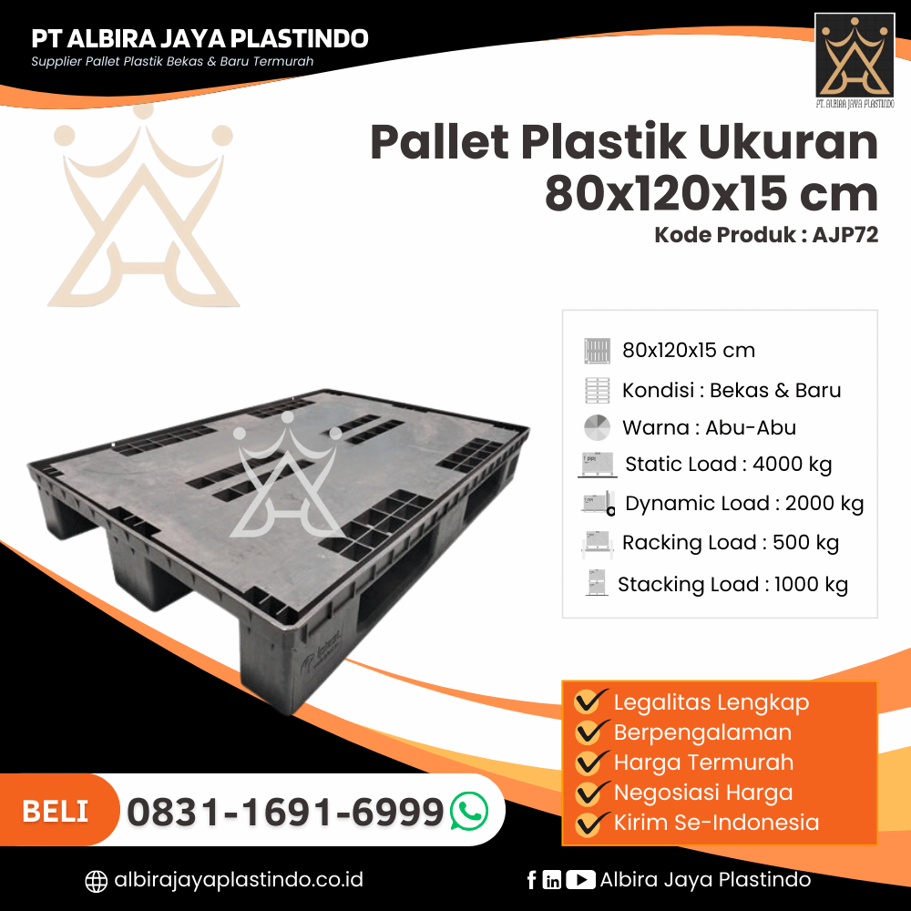 Pallet Plastik Bekas/Baru Ukuran 80x120x15 cm - AJP72